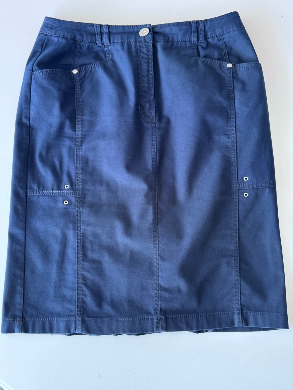 Navy Pencil Skirt with Pleated Front - Women's